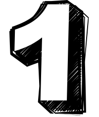 Black and white number '1' on a white background