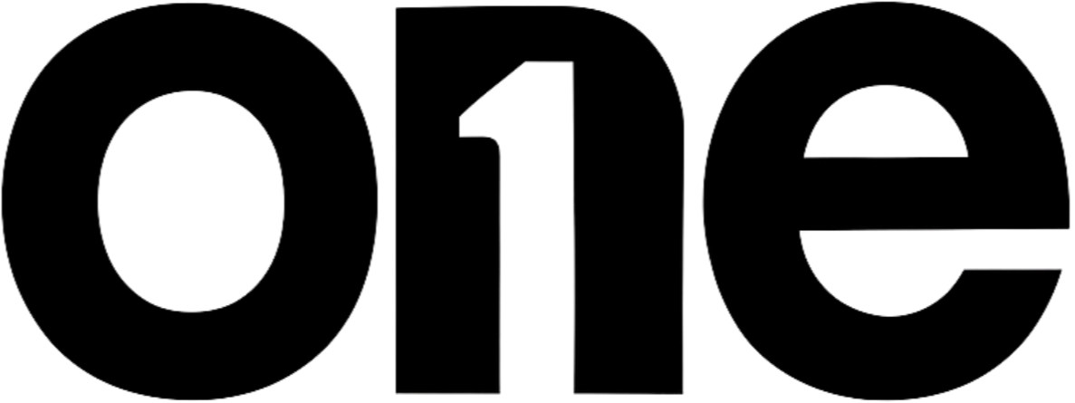 Black 'one' logo on a white background