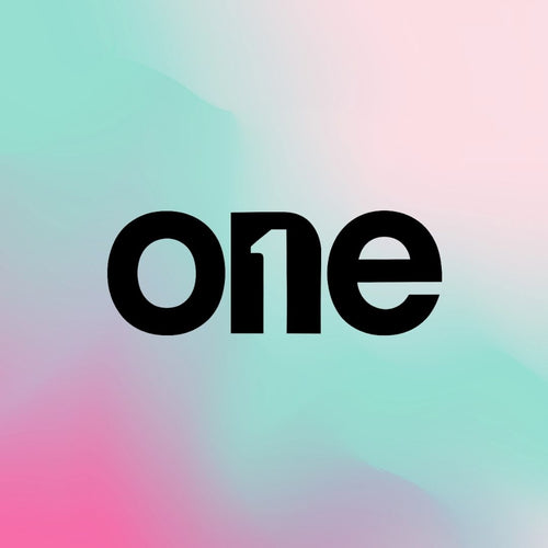 Black 'one' text on a gradient background